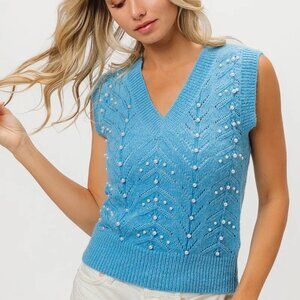 BiBi Chevron Pointelle Pearl Knit Top